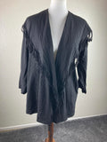 JM by Shelli Segal Fringed Open Front Cardigan Hoodie Black Medium