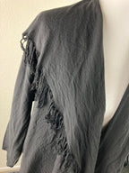 JM by Shelli Segal Fringed Open Front Cardigan Hoodie Black Medium