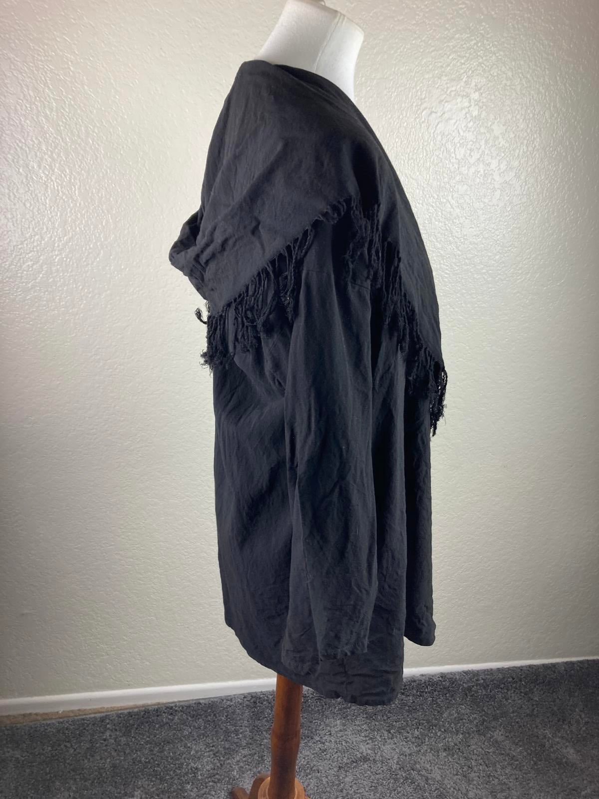 JM by Shelli Segal Fringed Open Front Cardigan Hoodie Black Medium