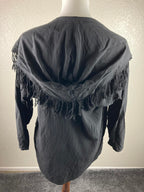JM by Shelli Segal Fringed Open Front Cardigan Hoodie Black Medium