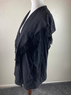 JM by Shelli Segal Fringed Open Front Cardigan Hoodie Black Medium