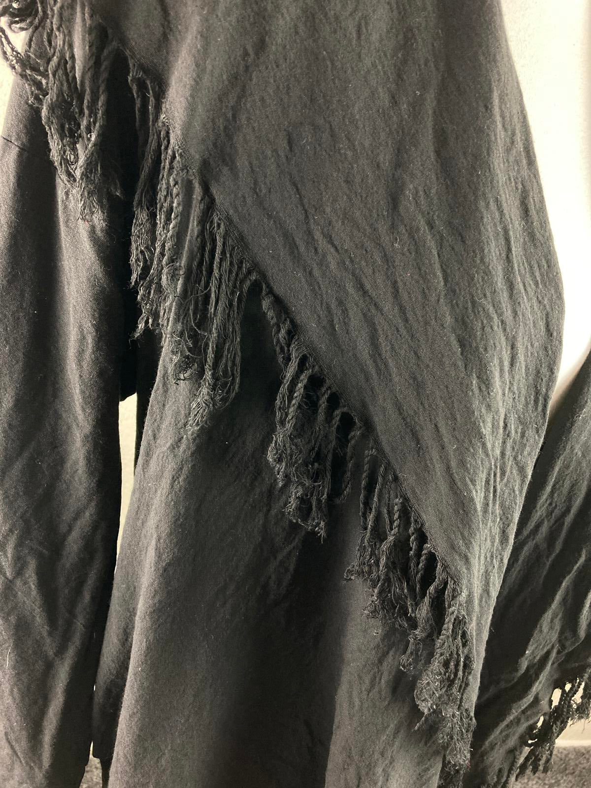 JM by Shelli Segal Fringed Open Front Cardigan Hoodie Black Medium