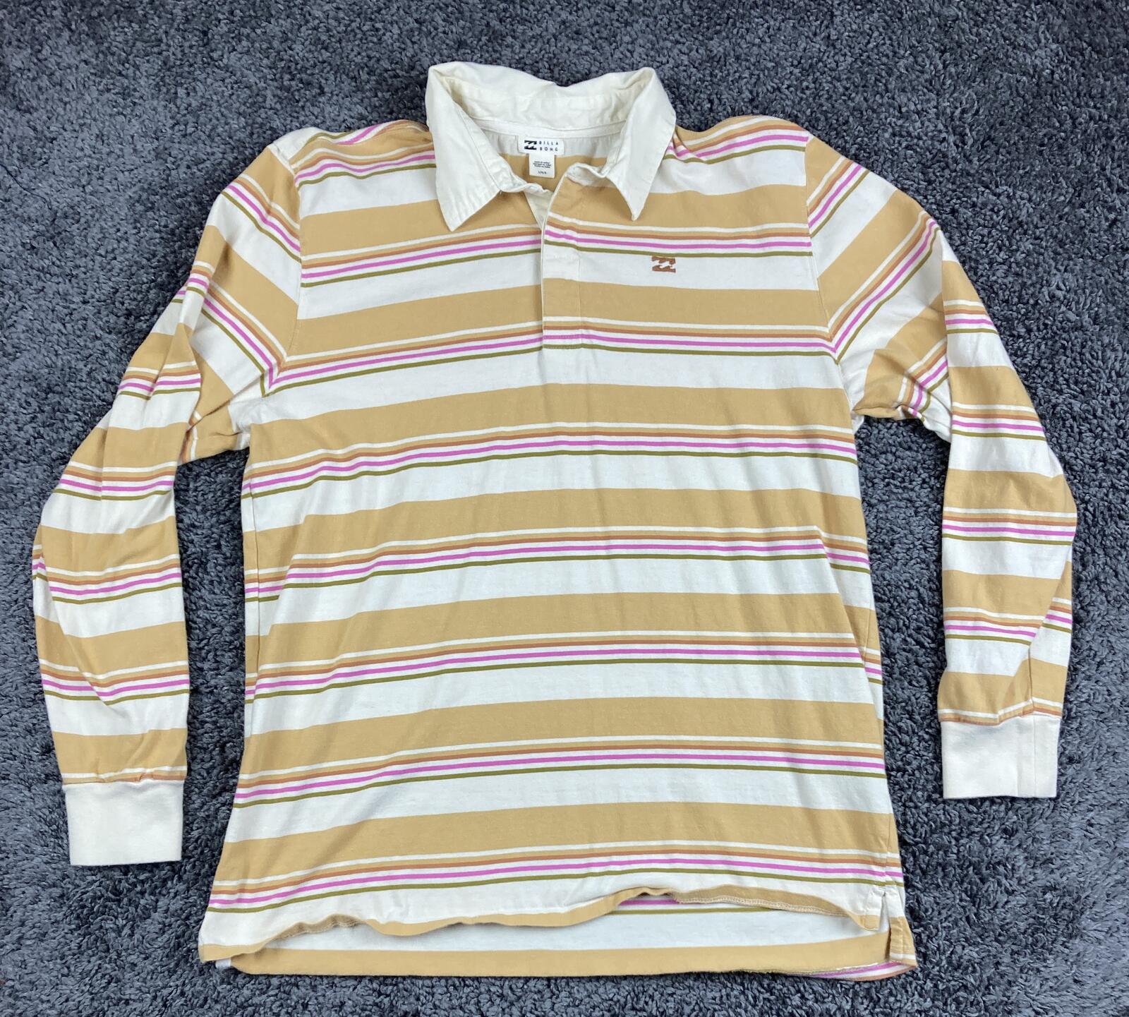 Billabong T-Shirt Mens Long Sleeve Brow Pink Tan Striped Sz L