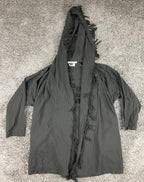 JM by Shelli Segal Fringed Open Front Cardigan Hoodie Black Medium