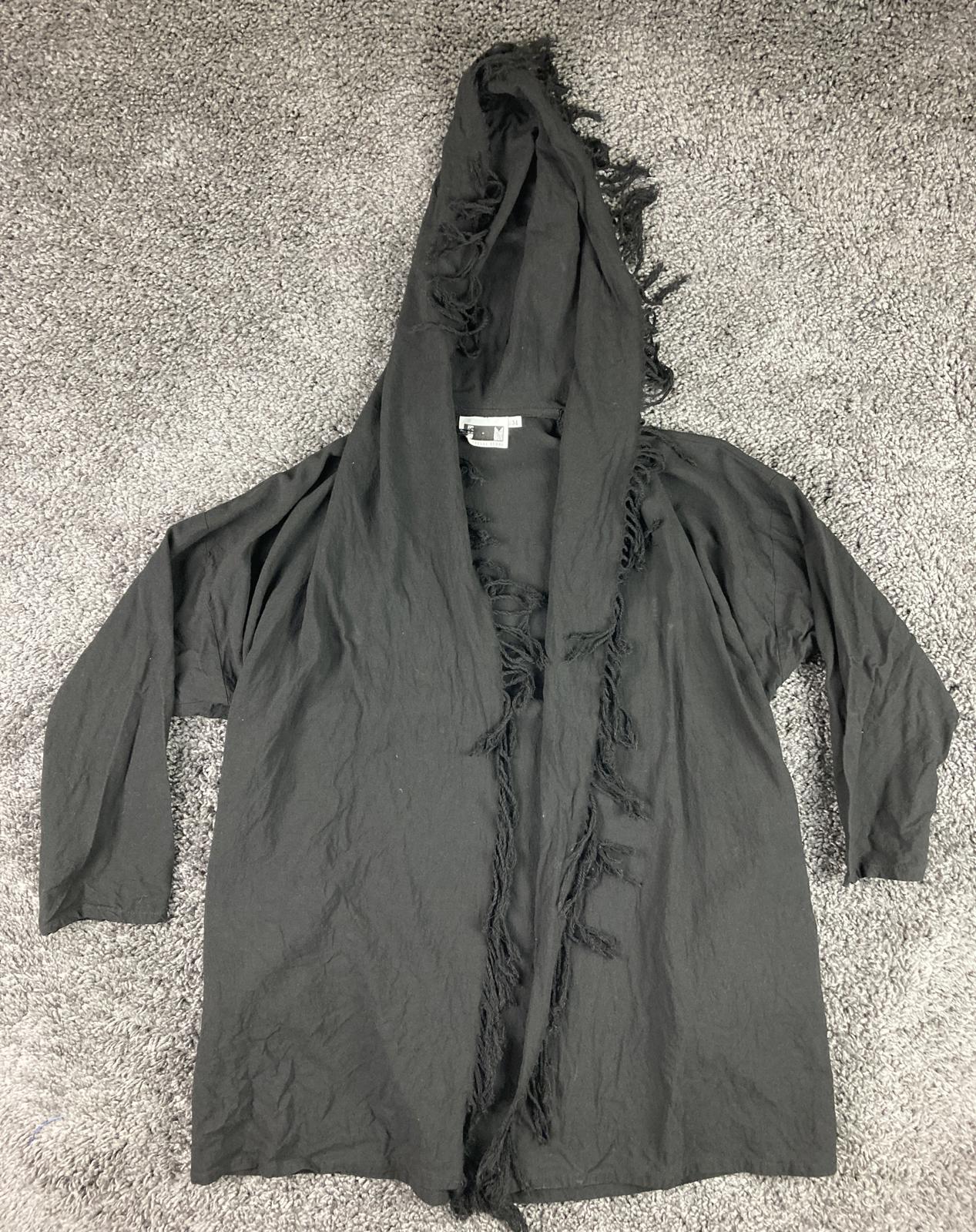 JM by Shelli Segal Fringed Open Front Cardigan Hoodie Black Medium