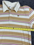 Billabong T-Shirt Mens Long Sleeve Brow Pink Tan Striped Sz L