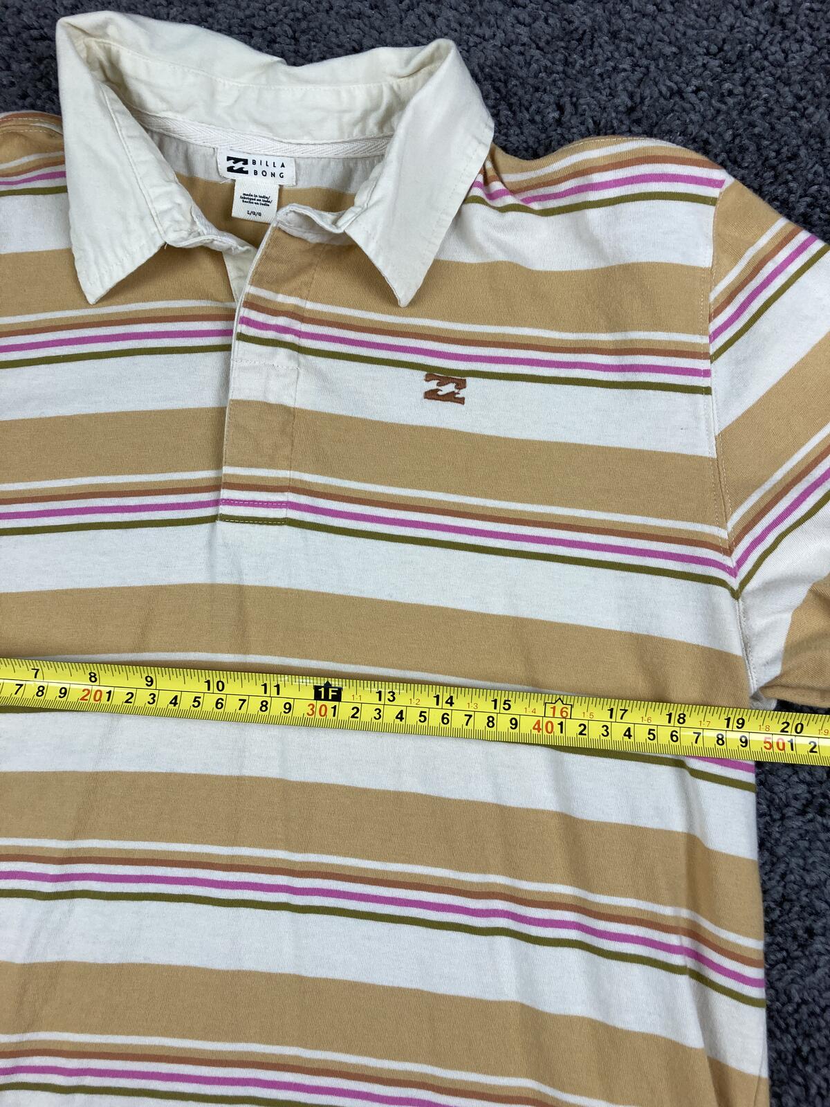 Billabong T-Shirt Mens Long Sleeve Brow Pink Tan Striped Sz L