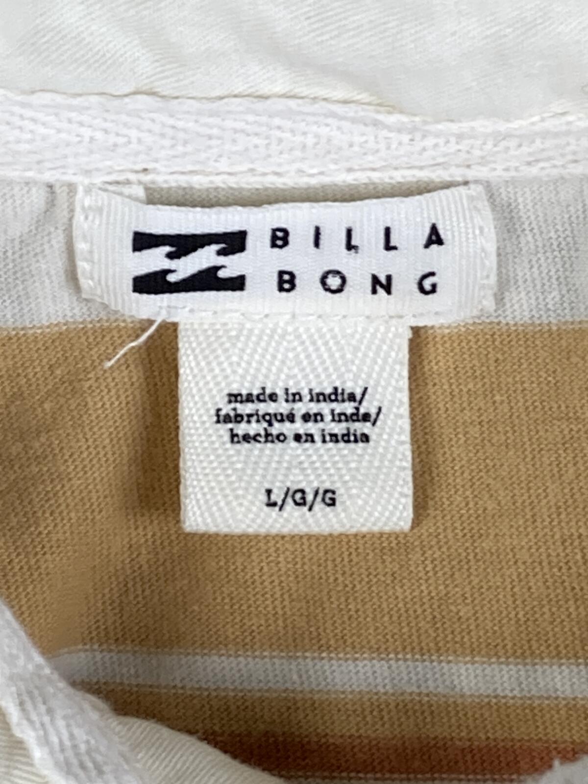 Billabong T-Shirt Mens Long Sleeve Brow Pink Tan Striped Sz L