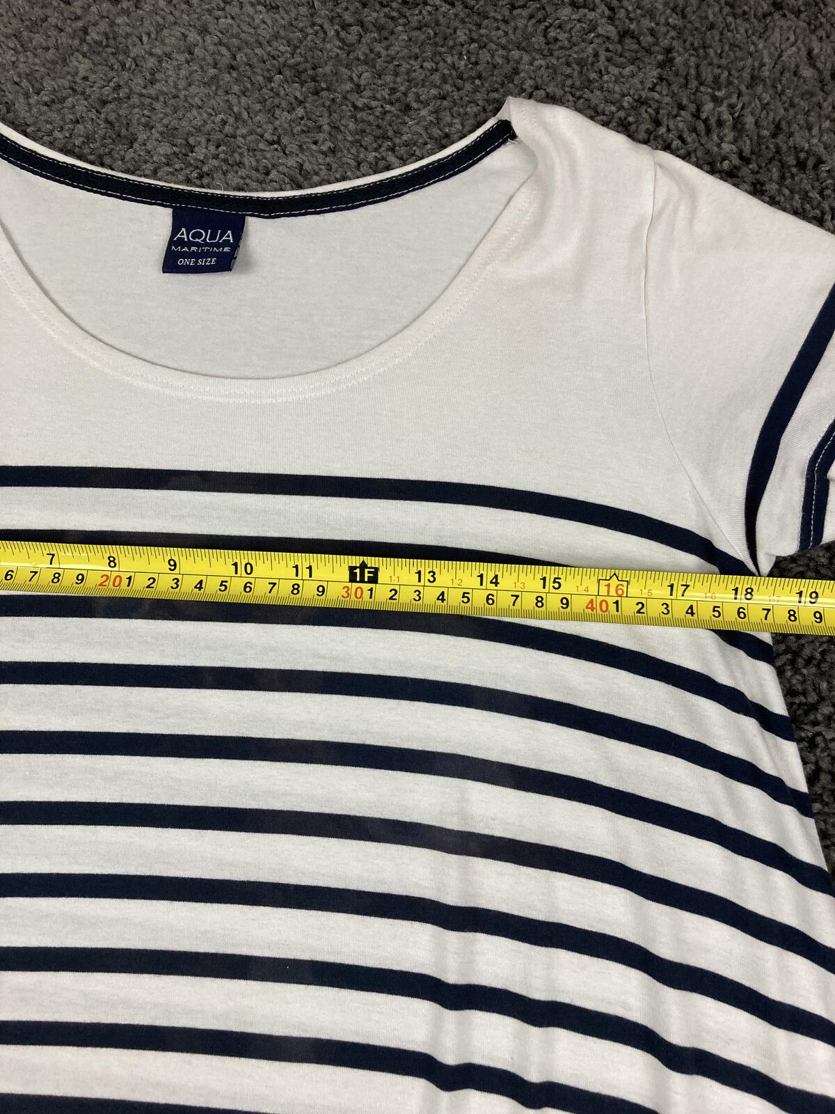 Aqua Maritime Striped T-Shirt Dress White Navy Blue Nautical Stretch Sz One Size
