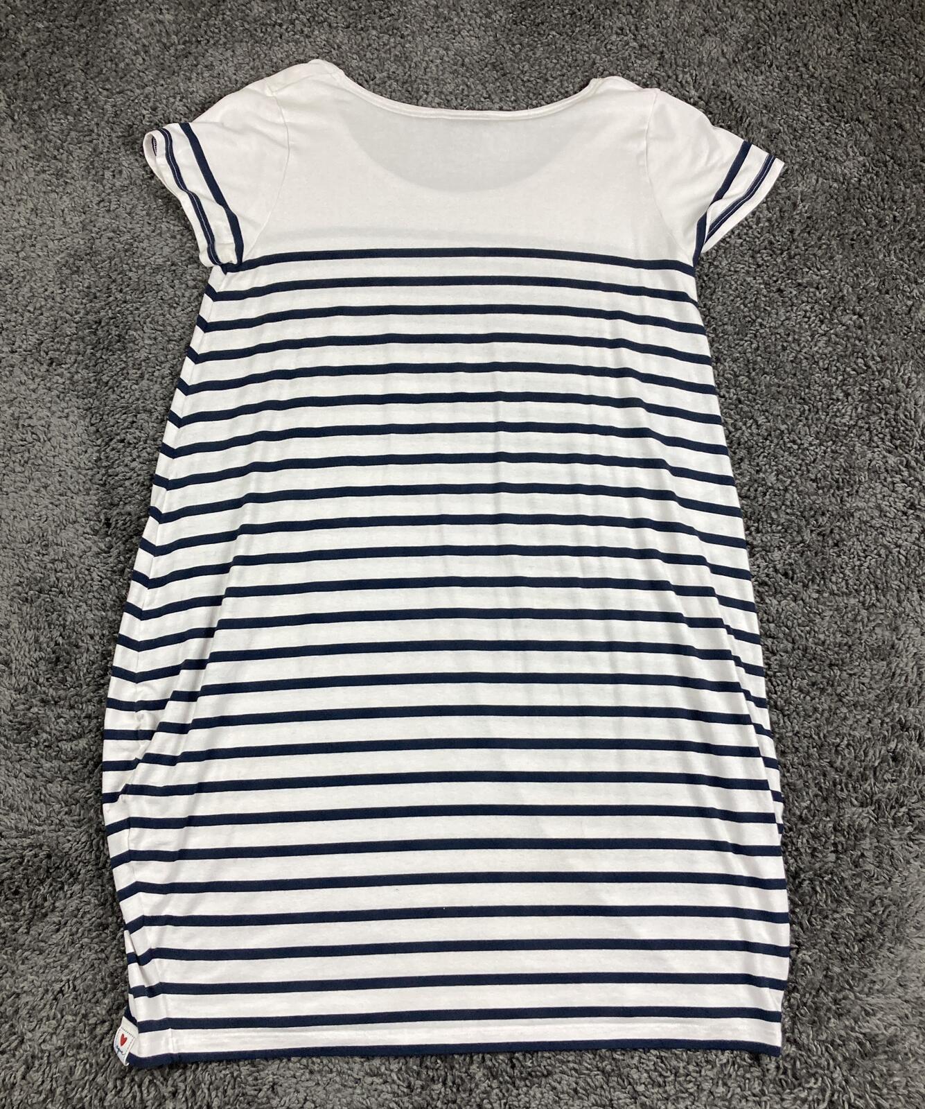 Aqua Maritime Striped T-Shirt Dress White Navy Blue Nautical Stretch Sz One Size