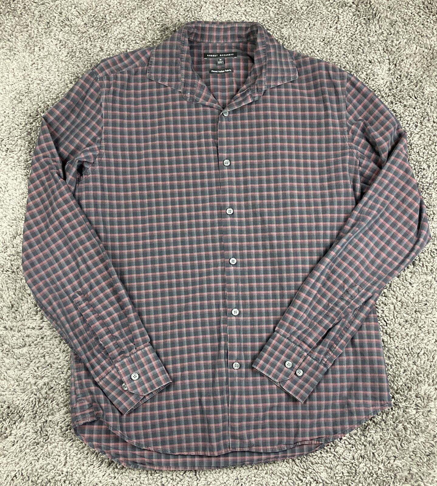Robert Barakett Black Burgundy Plaid Button Front Shirt Size M