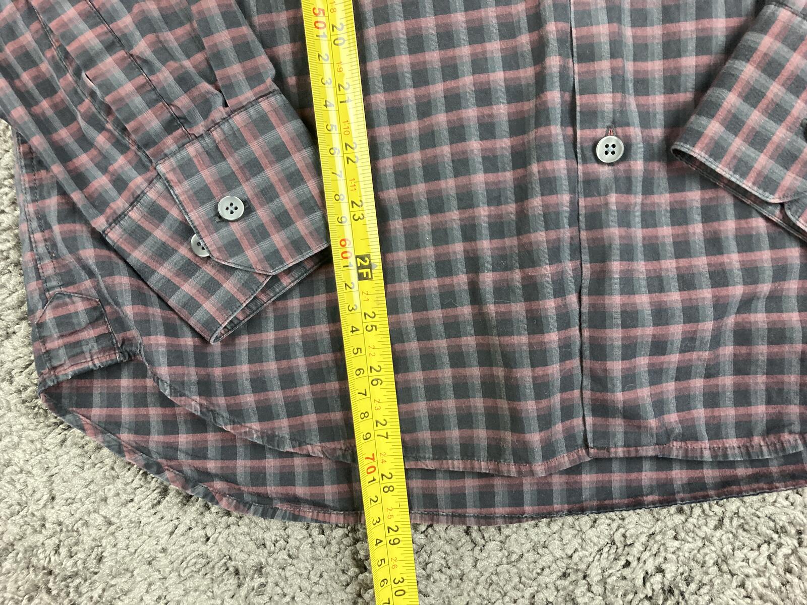 Robert Barakett Black Burgundy Plaid Button Front Shirt Size M