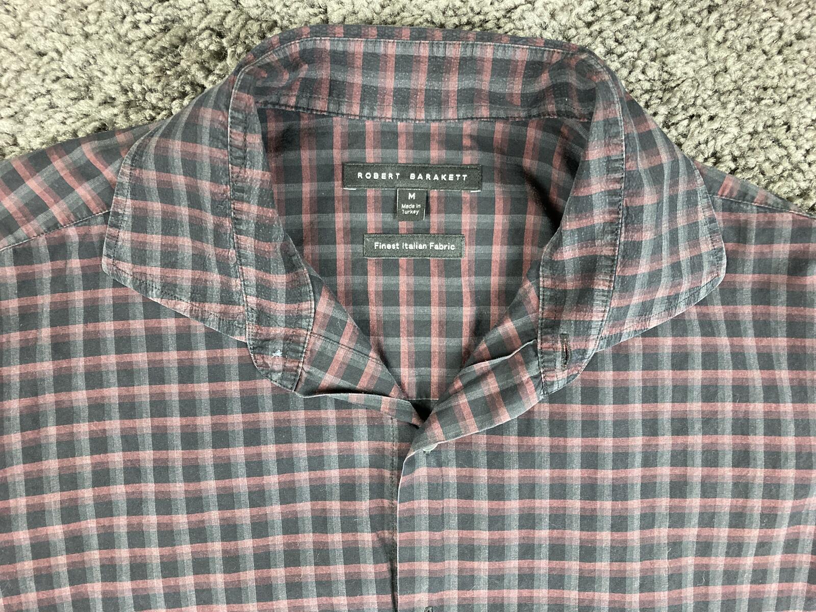 Robert Barakett Black Burgundy Plaid Button Front Shirt Size M
