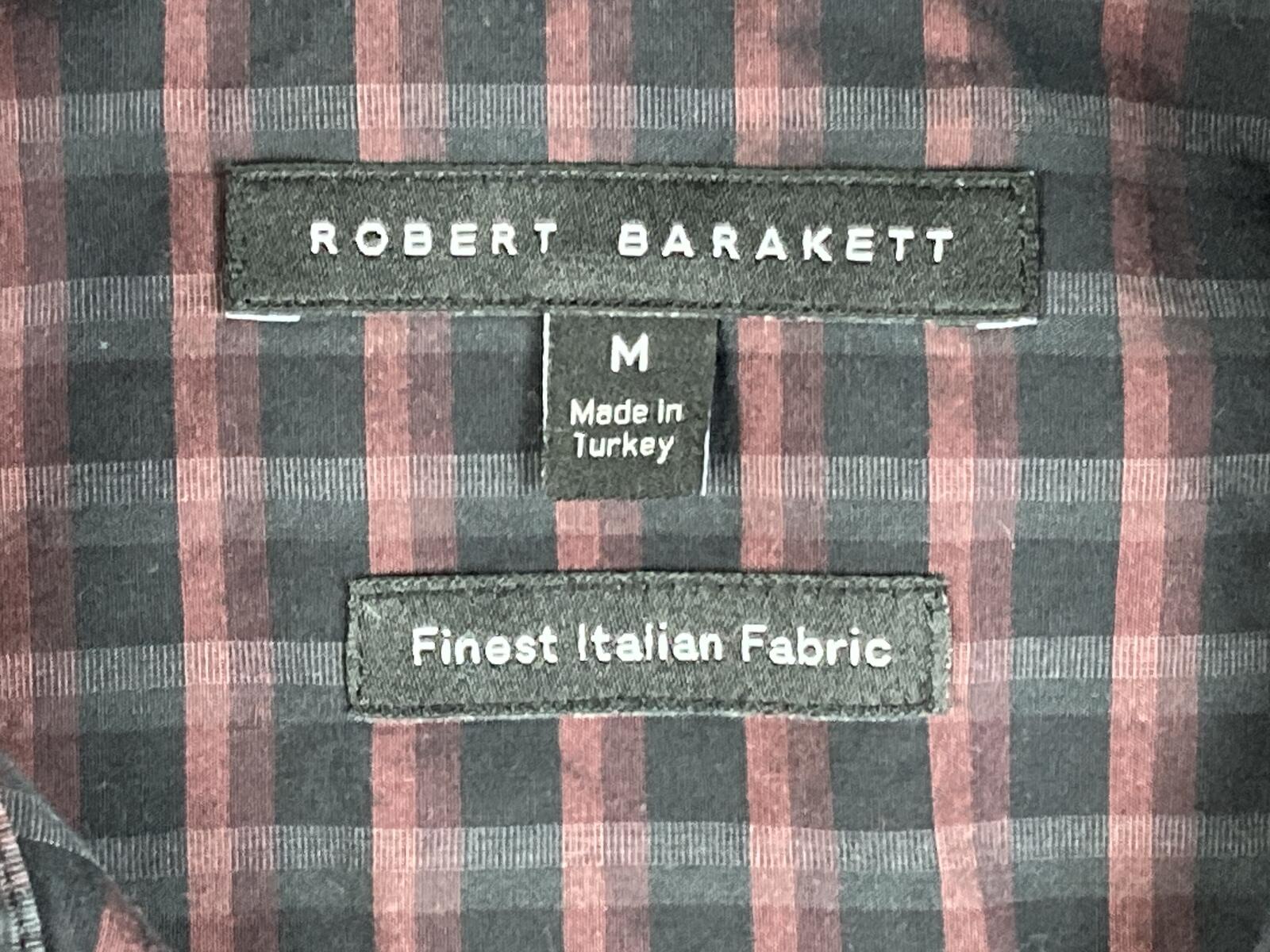 Robert Barakett Black Burgundy Plaid Button Front Shirt Size M