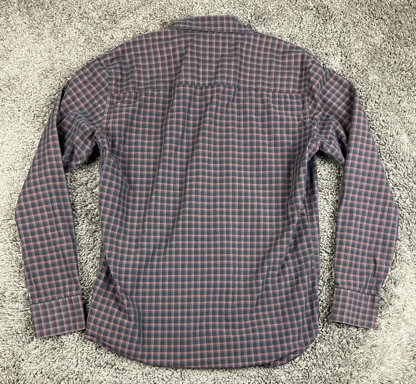 Robert Barakett Black Burgundy Plaid Button Front Shirt Size M