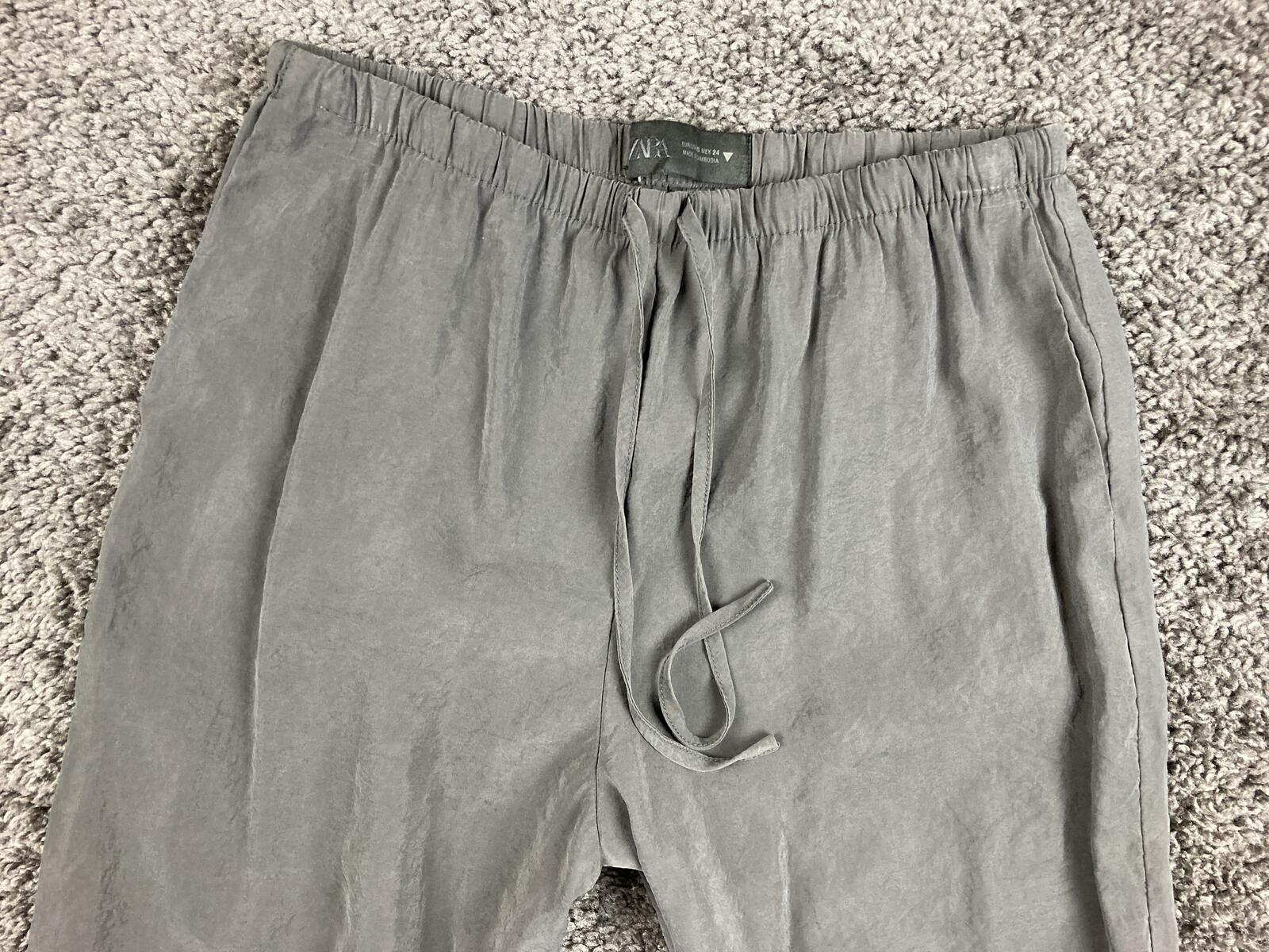 Zara Wide Leg Pants Women's Gray Pull On Drawstring Modal Blend Size XS