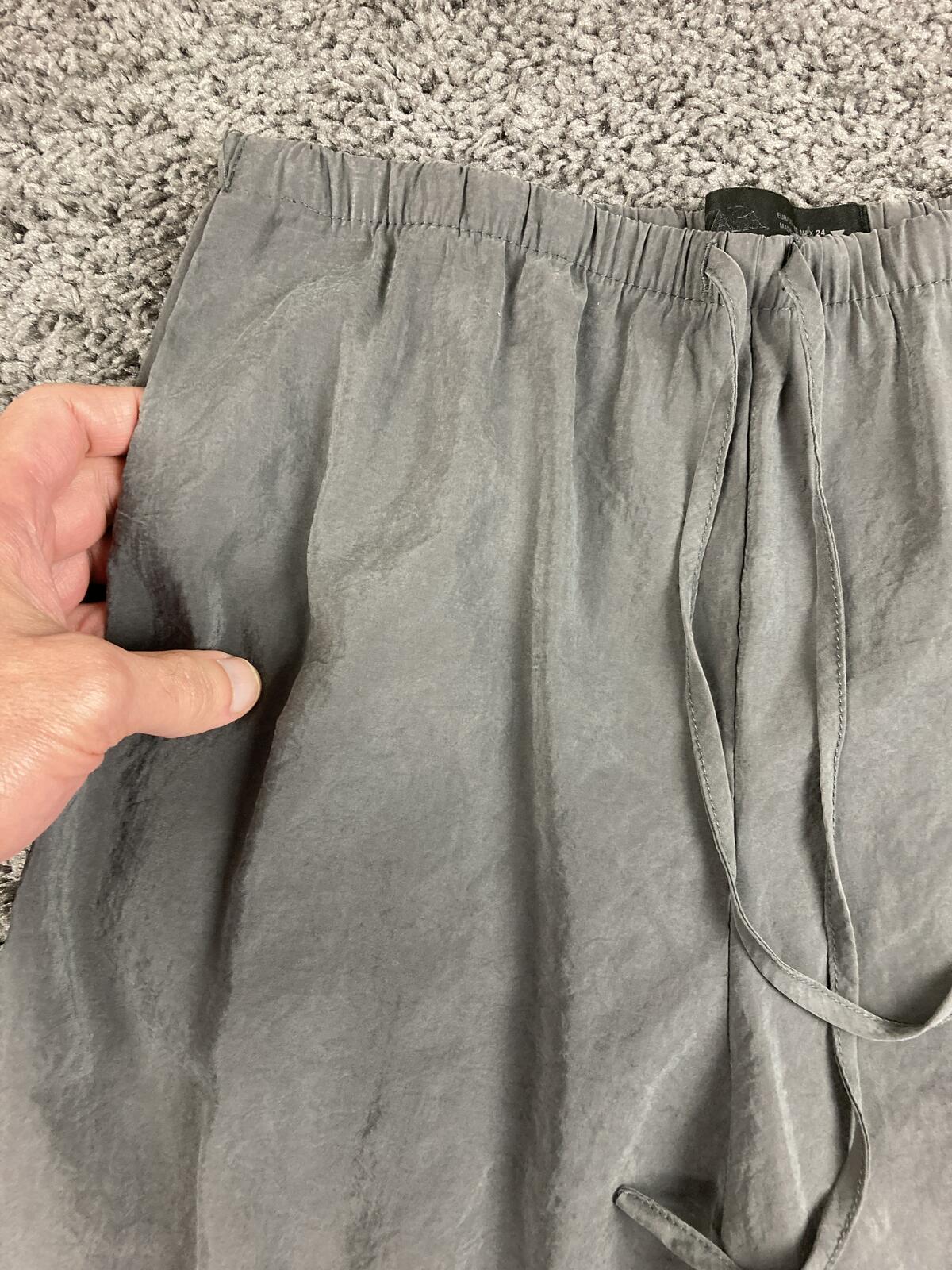Zara Wide Leg Pants Women's Gray Pull On Drawstring Modal Blend Size XS