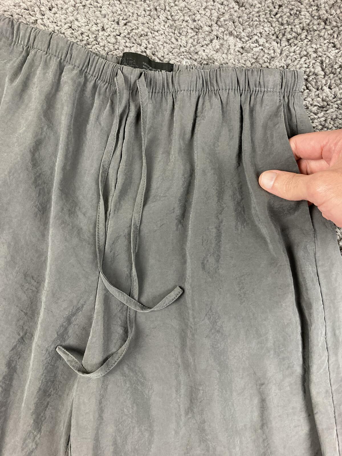 Zara Wide Leg Pants Women's Gray Pull On Drawstring Modal Blend Size XS