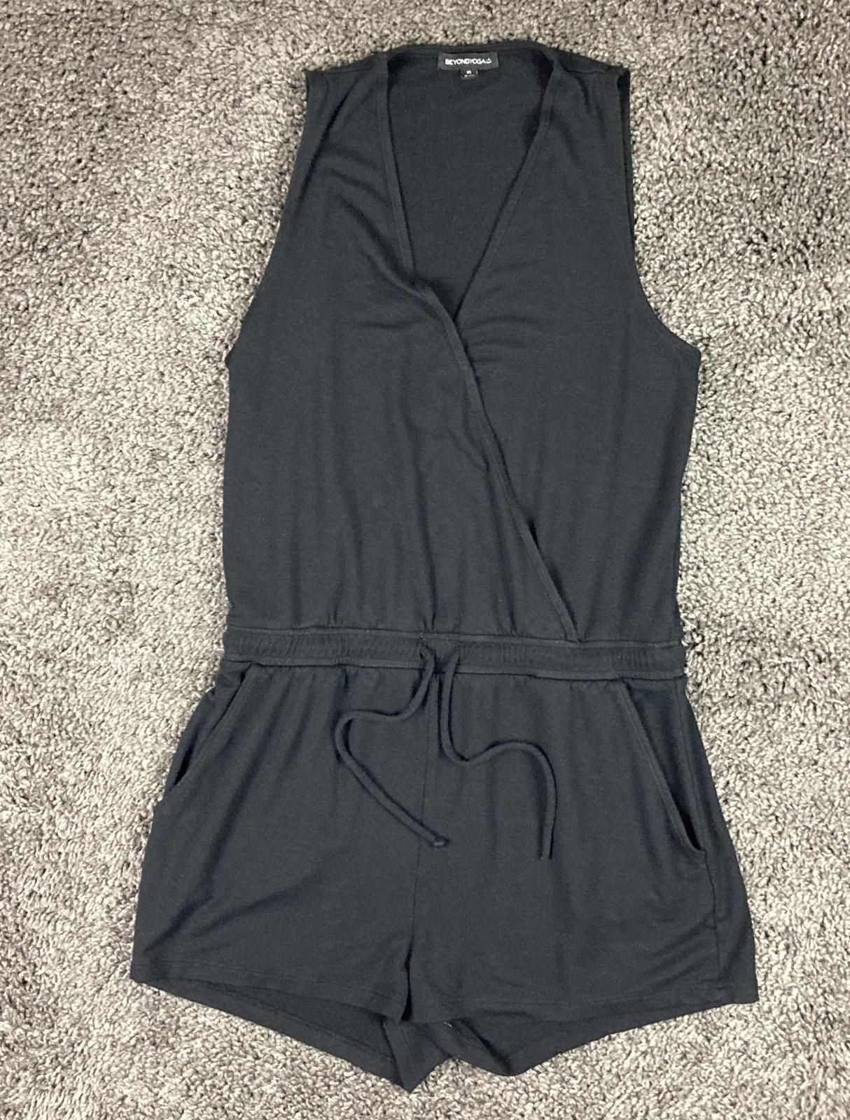 Beyond Yoga Women's Black Sleeveless Romper Drawstring Waist Pockets XS