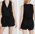 Beyond Yoga Women's Black Sleeveless Romper Drawstring Waist Pockets XS