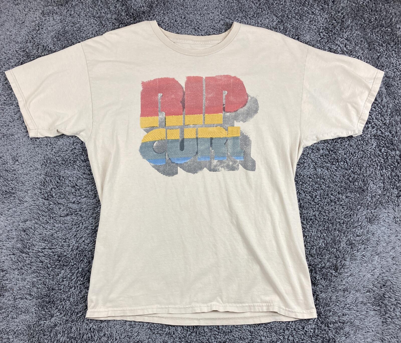 Rip Curl T-Shirt Men's Beige Surf Logo Graphic Short Sleeve Tee Sz L