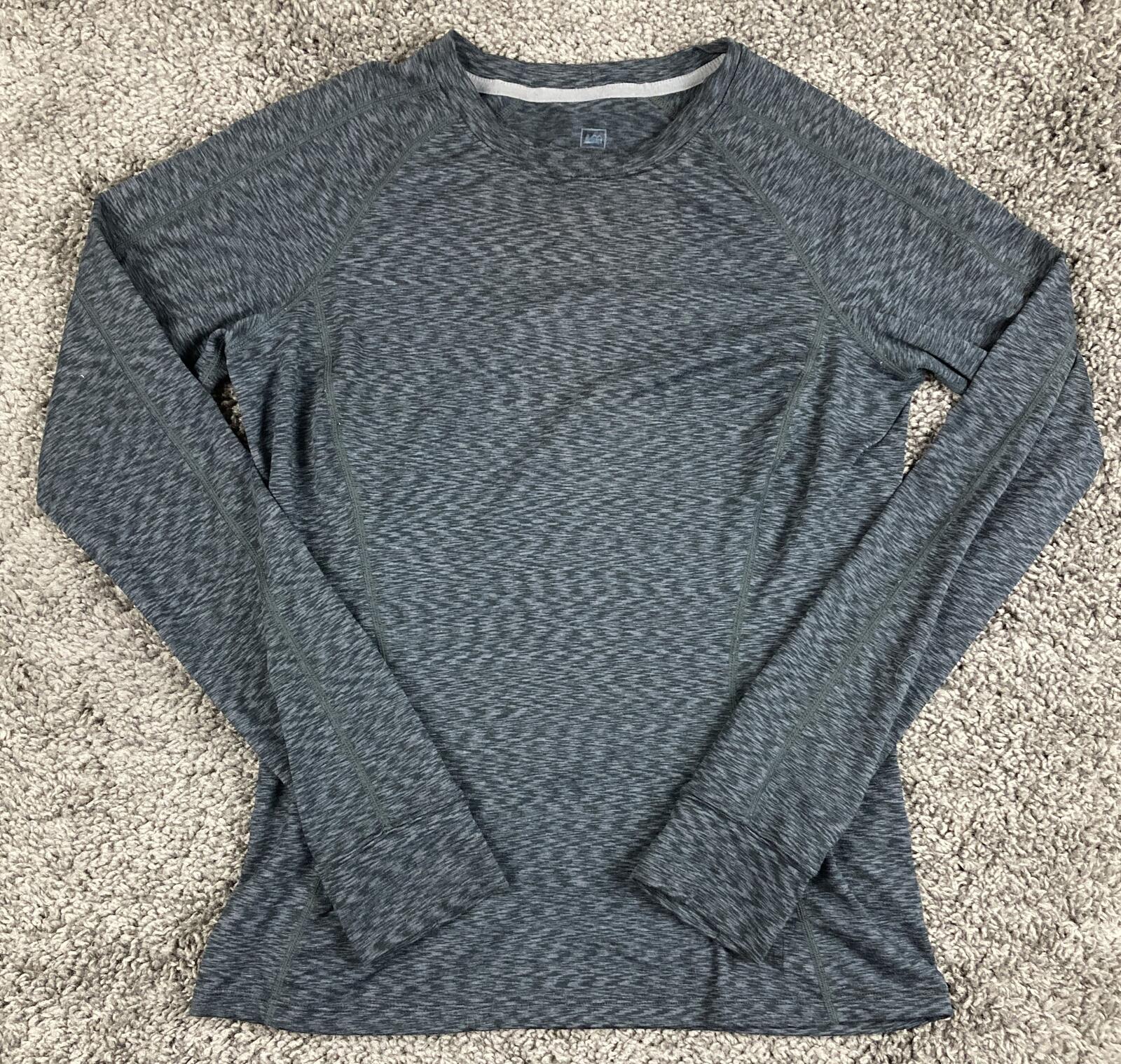 REI Co-op Womens Midweight Base Layer Top Gray Space Dye Lg Sleeve Thumbhole M