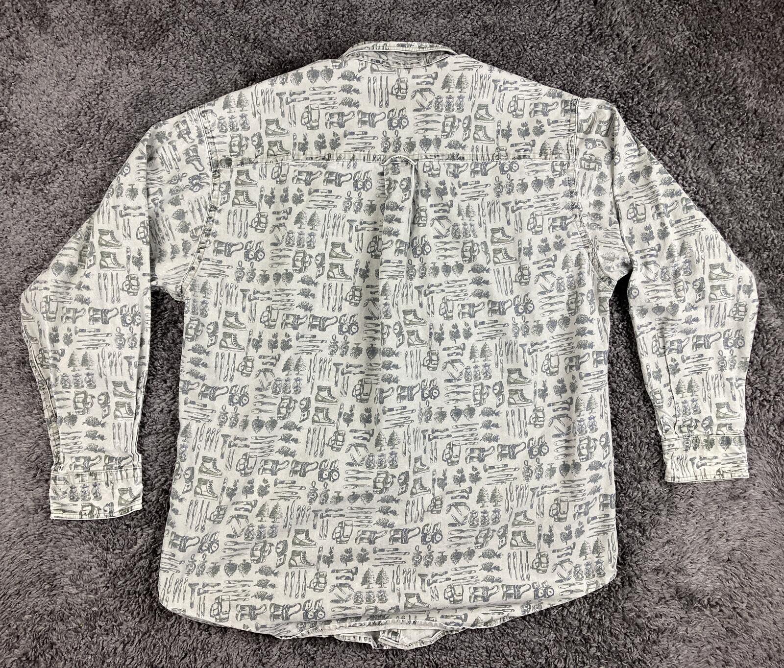 Vintage Woolrich Shirt Mens Made USA Cotton Camping Hiking Novelty Print Sz L