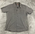 Quiksilver Mens Shirt Gray Short Sleeve Button Up Graphic Logo Surf Skate Sz L