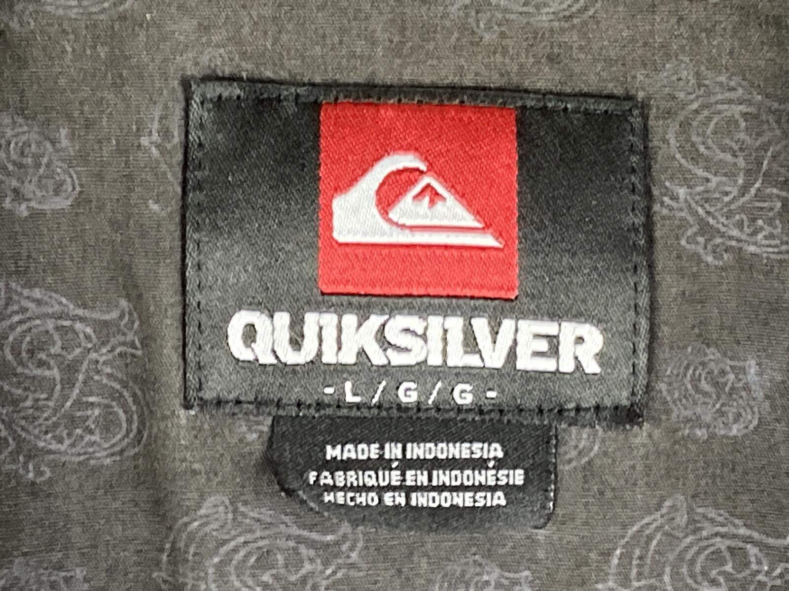 Quiksilver Mens Shirt Gray Short Sleeve Button Up Graphic Logo Surf Skate Sz L