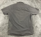 Quiksilver Mens Shirt Gray Short Sleeve Button Up Graphic Logo Surf Skate Sz L