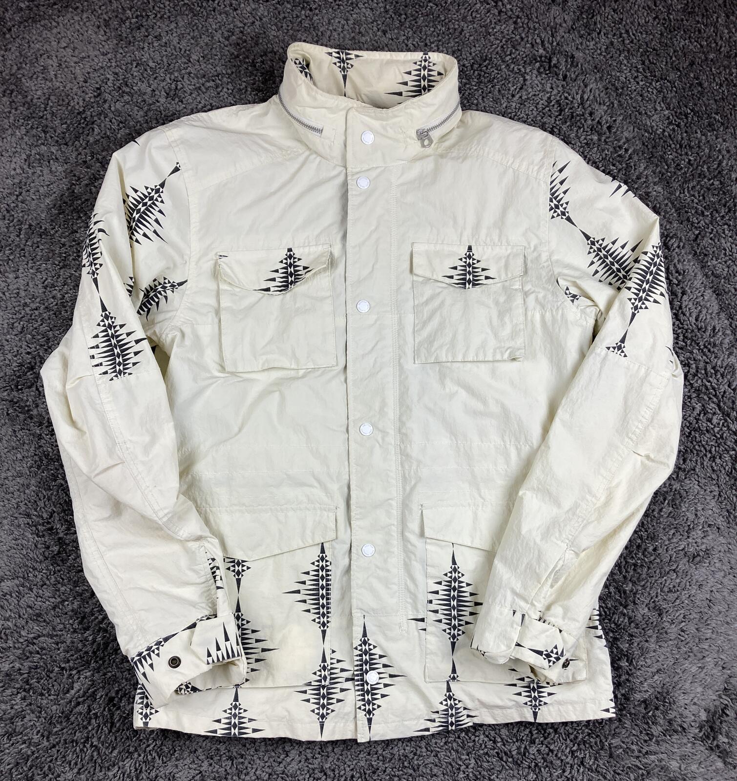 Scotch & Soda Amsterdams Blauw Hooded Field Jacket Men's White Print Nylon Sz L