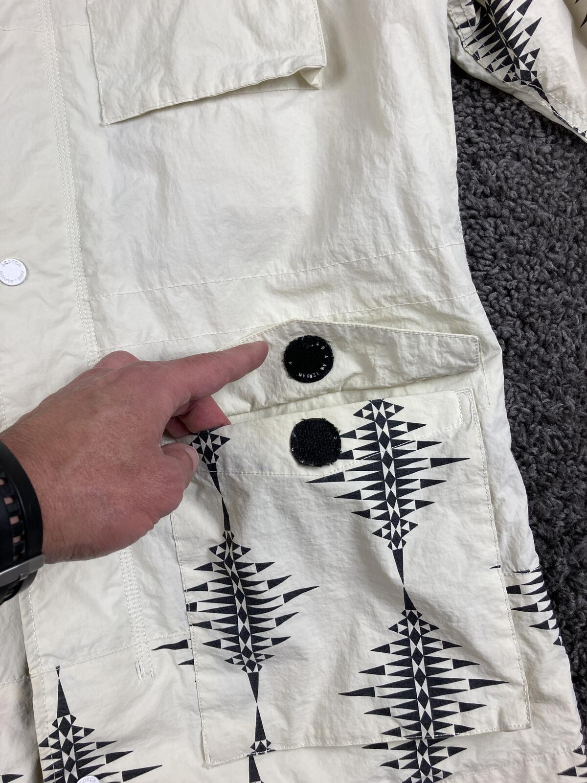 Scotch & Soda Amsterdams Blauw Hooded Field Jacket Men's White Print Nylon Sz L