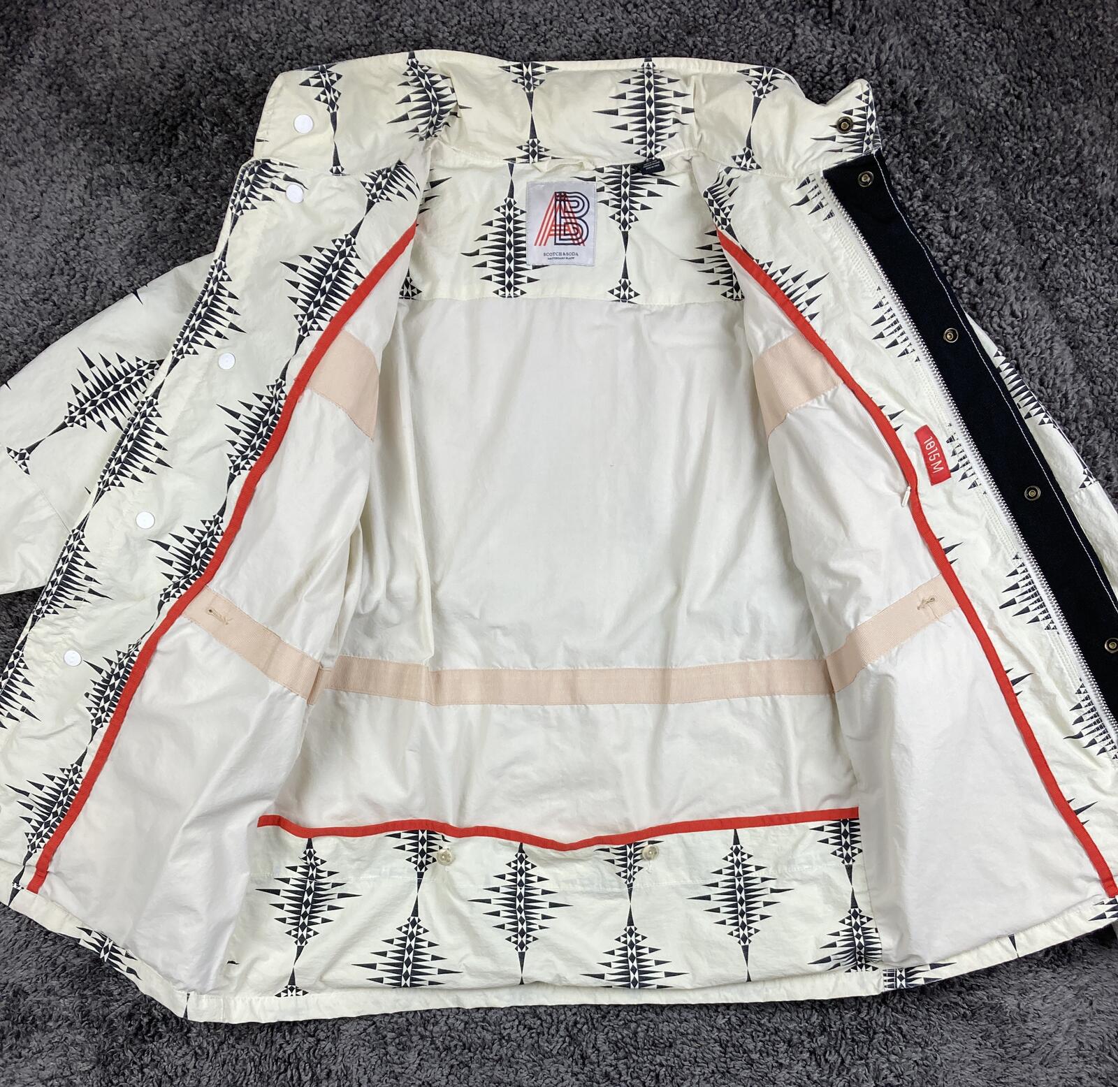 Scotch & Soda Amsterdams Blauw Hooded Field Jacket Men's White Print Nylon Sz L