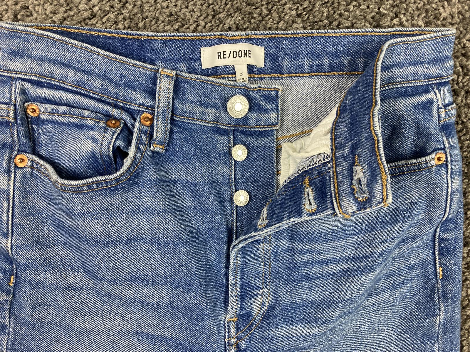 RE/DONE Blue Skinny Jeans Womens Size 27  Button Fly Distressed Knee Denim