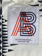 Scotch & Soda Amsterdams Blauw Hooded Field Jacket Men's White Print Nylon Sz L