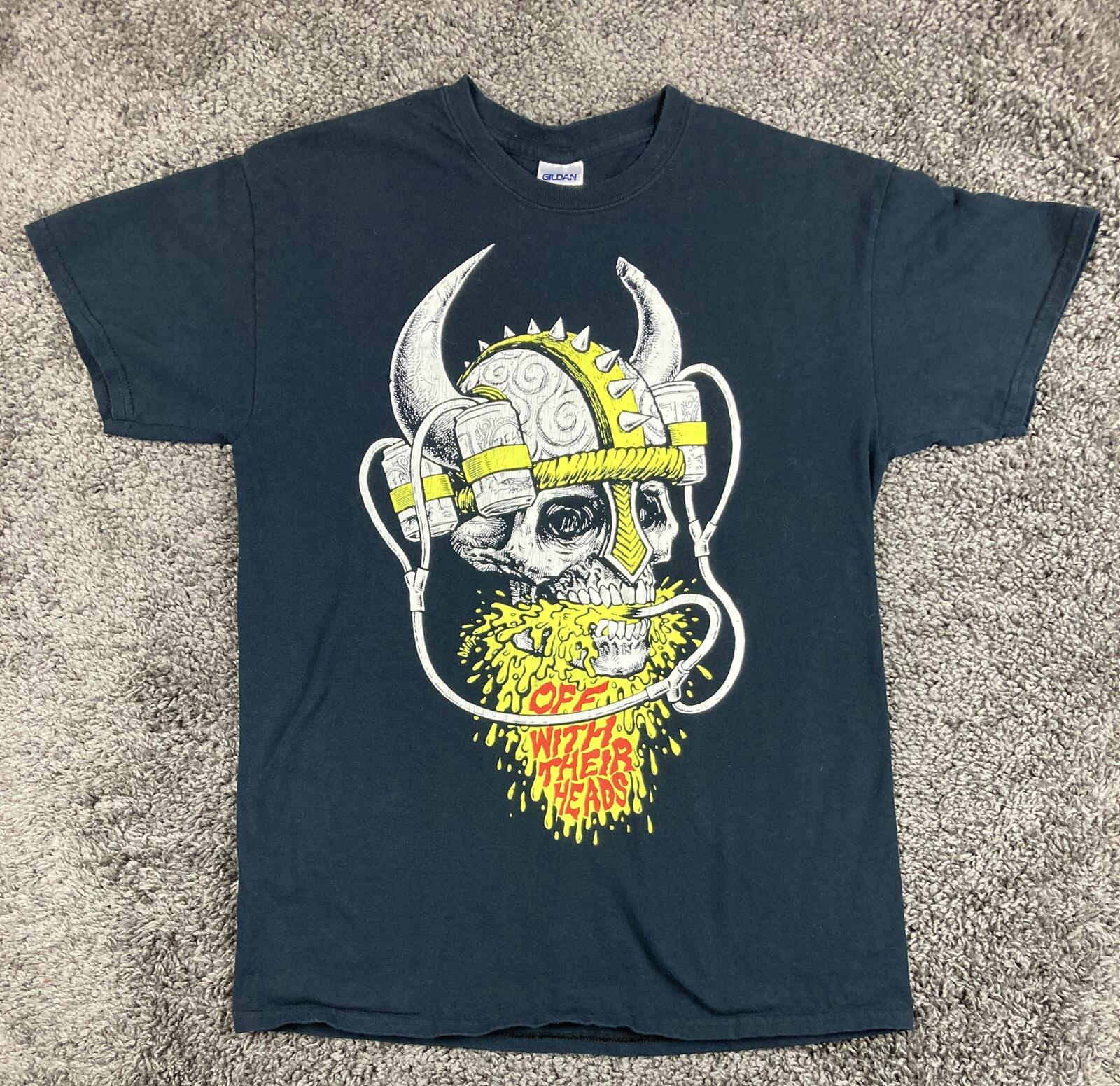Off With Their Heads Band T-Shirt Black Punk Rock Skull Beer Helmet DWitt Art M
