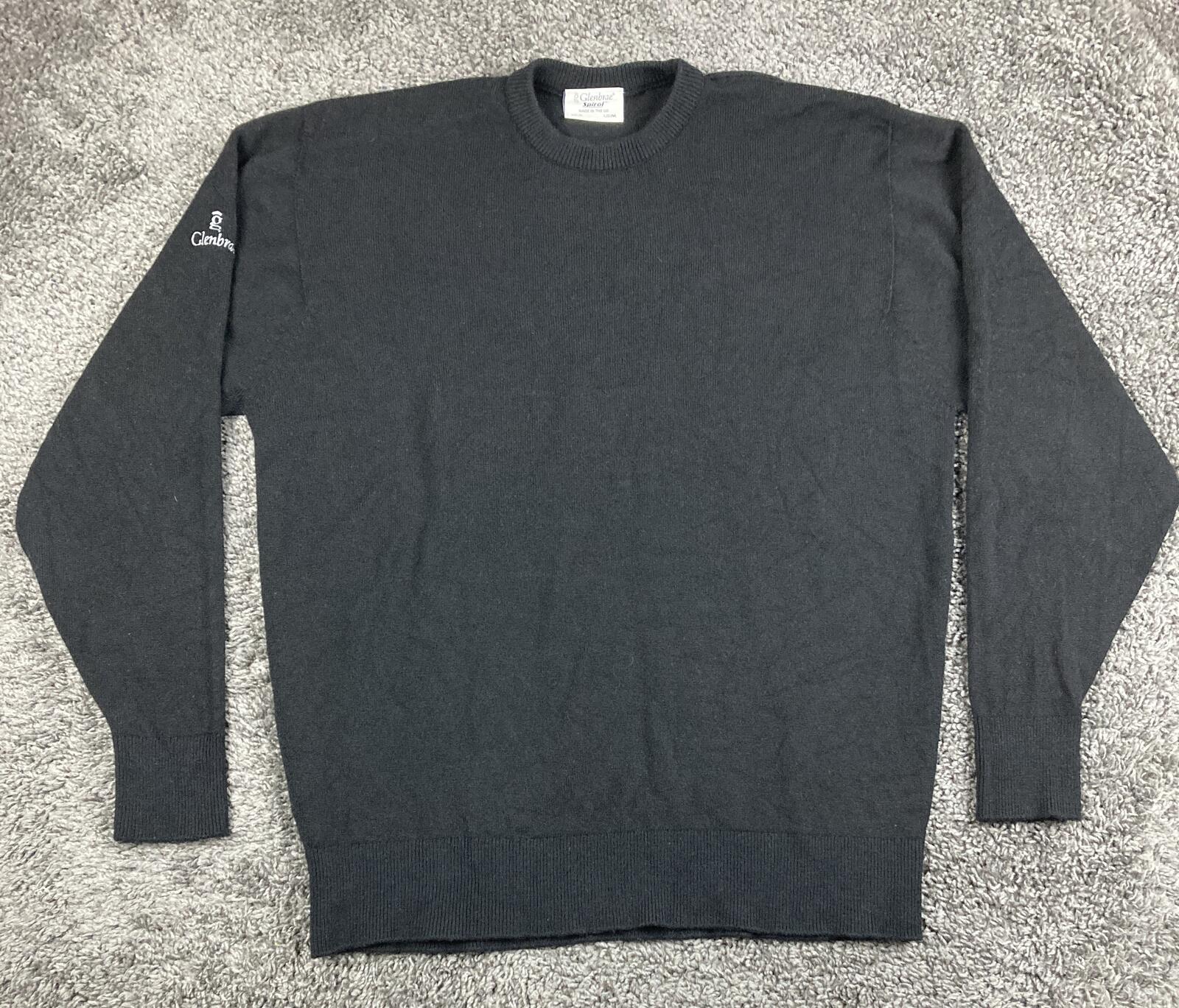 Glenbrae Spiral Merino Lambswool Sweater Mens Black Made in UK Golf Knit Sz M