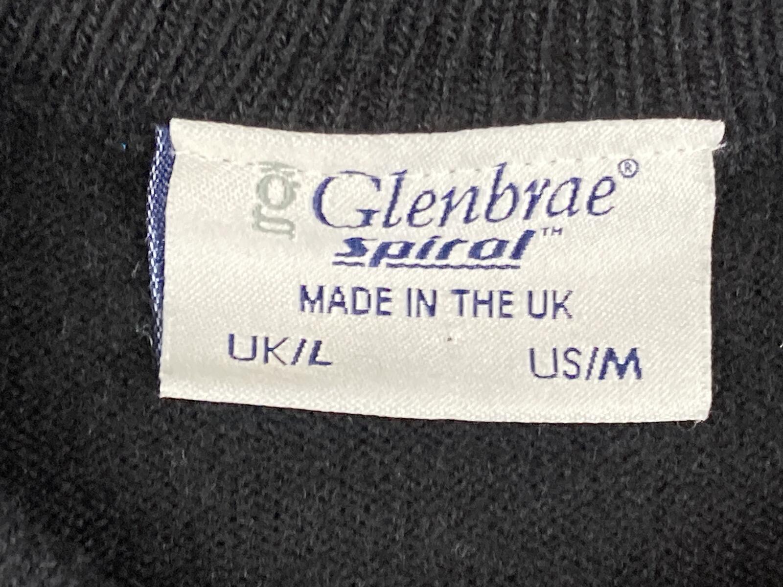 Glenbrae Spiral Merino Lambswool Sweater Mens Black Made in UK Golf Knit Sz M