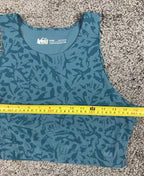 REI Co-op Active Pursuits Ribbed Bra Top Blue Teal Abstract Crop Tank Sz L