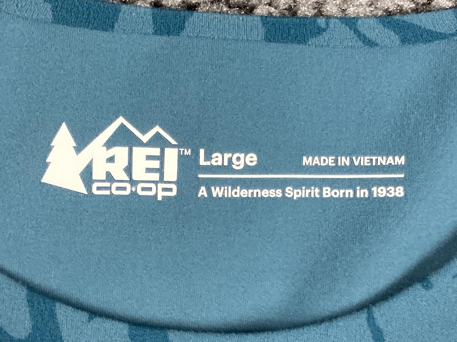 REI Co-op Active Pursuits Ribbed Bra Top Blue Teal Abstract Crop Tank Sz L