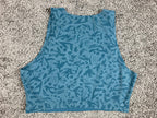REI Co-op Active Pursuits Ribbed Bra Top Blue Teal Abstract Crop Tank Sz L