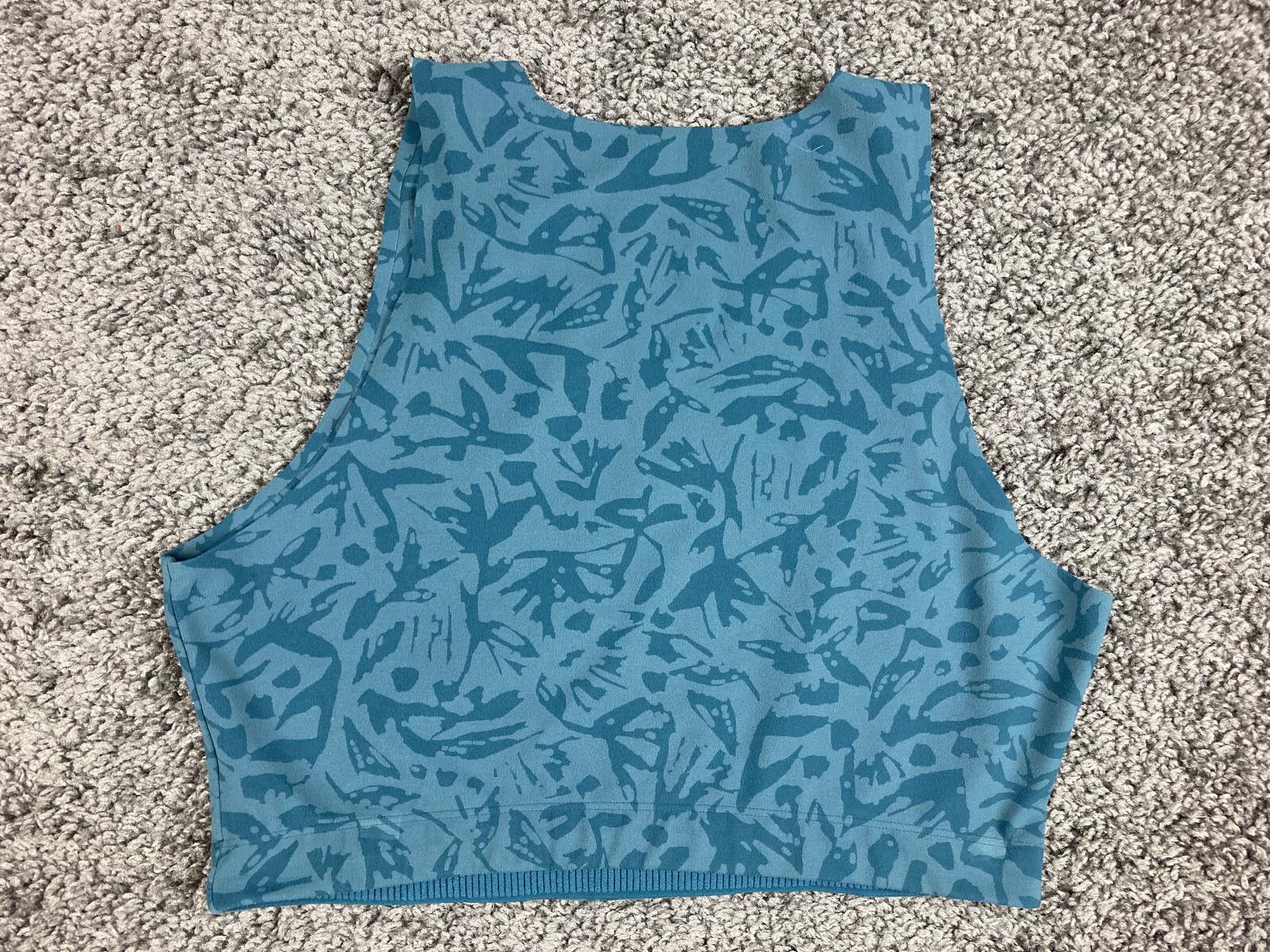 REI Co-op Active Pursuits Ribbed Bra Top Blue Teal Abstract Crop Tank Sz L