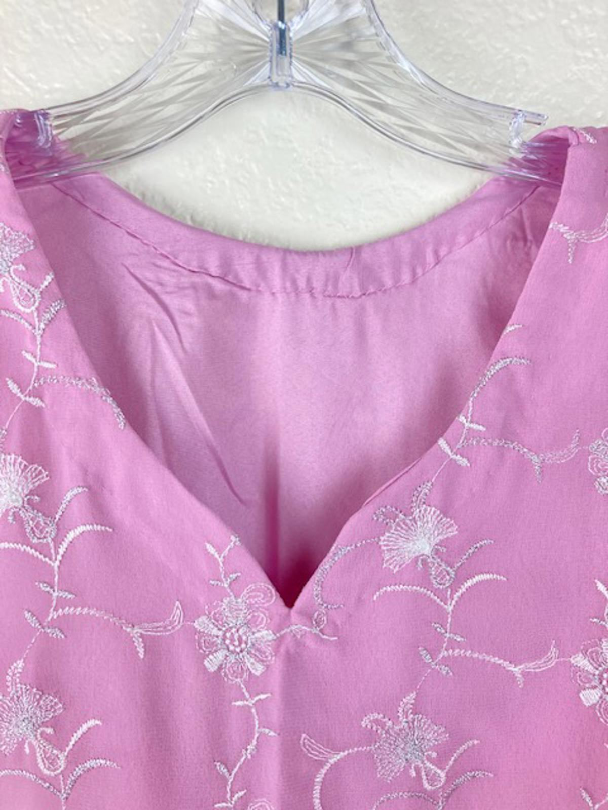 Women's Pink & White 3pc Embroidered Lined Indian Kurta, Pant & Dupatta Set Sz L