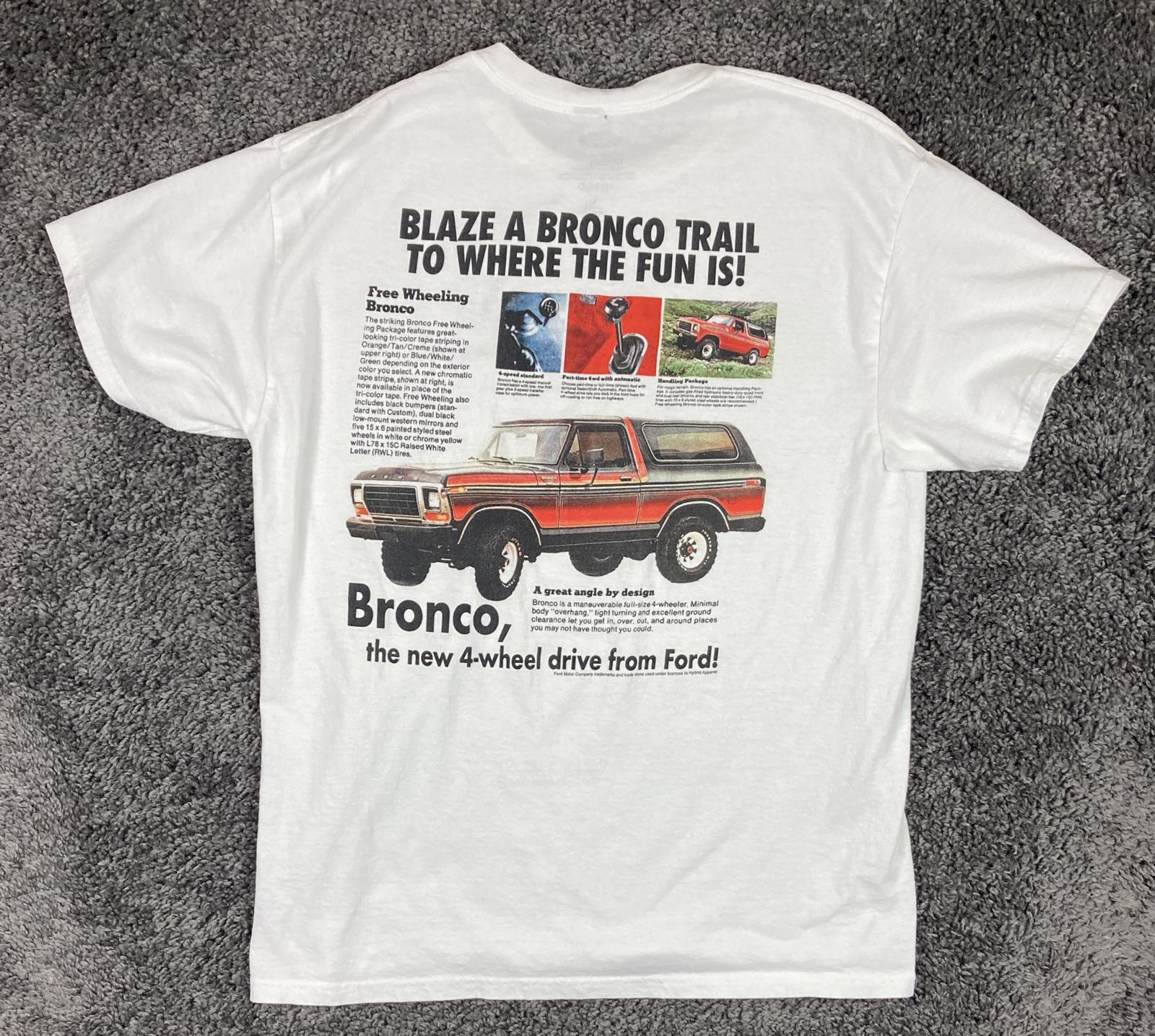 Ford Bronco Retro Ad Graphic T-Shirt Mens Large White