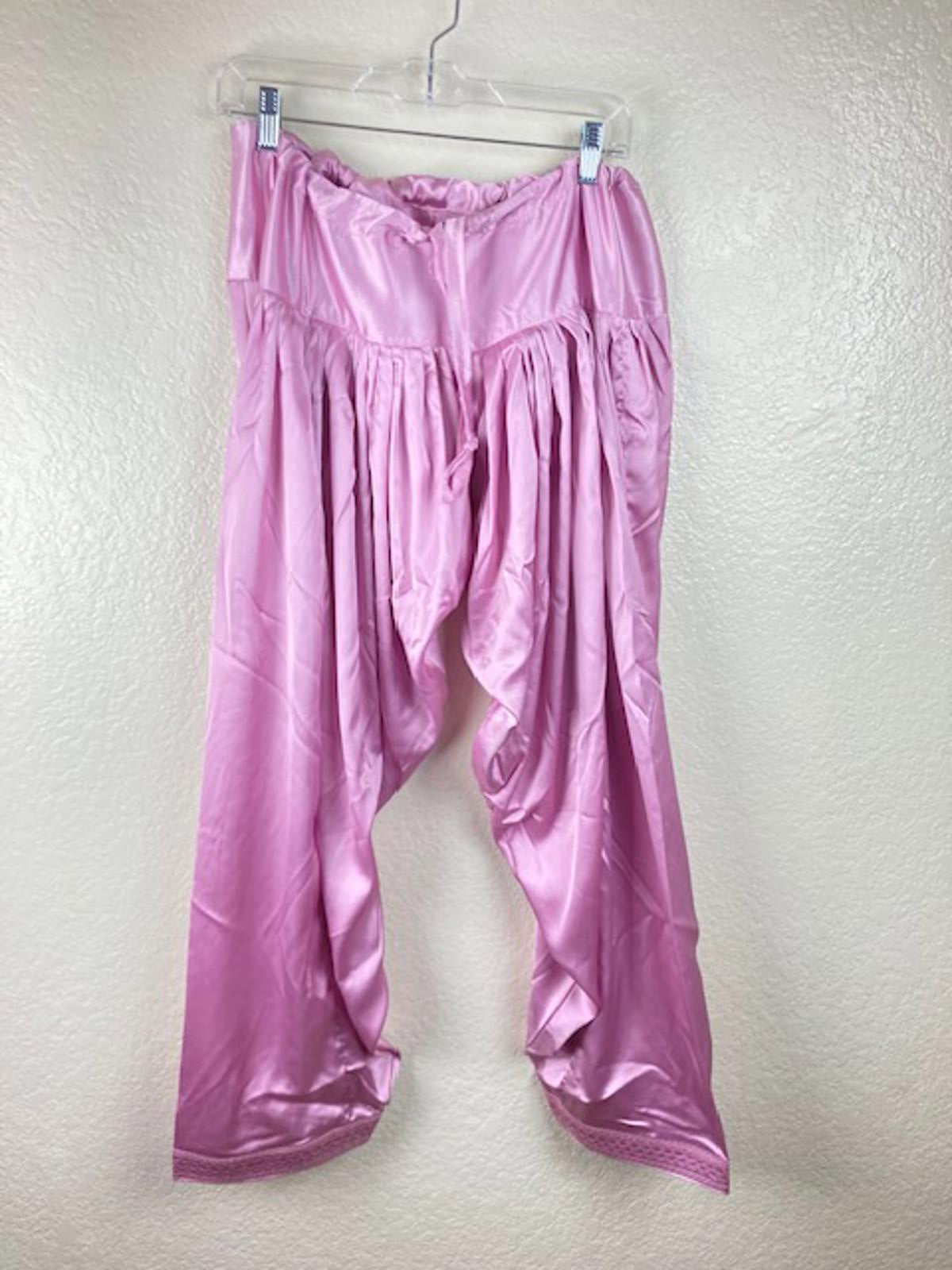 Women's Pink & White 3pc Embroidered Lined Indian Kurta, Pant & Dupatta Set Sz L