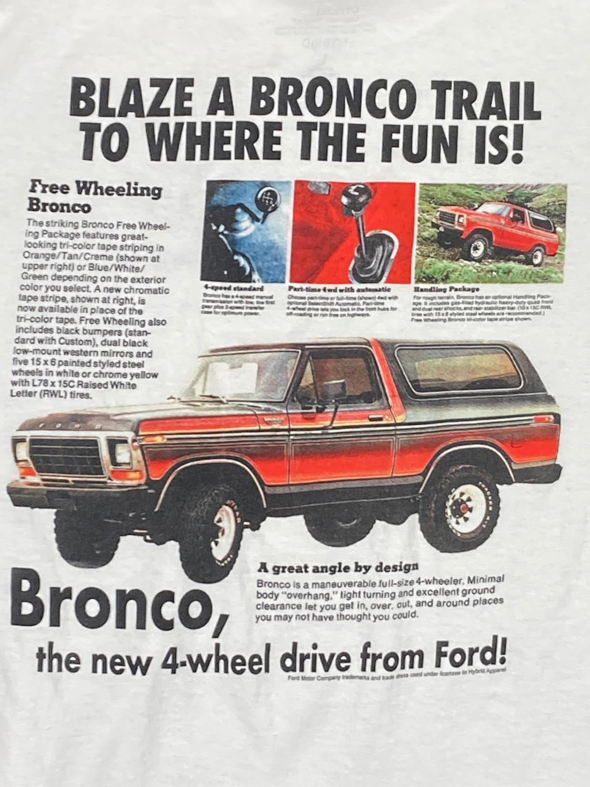 Ford Bronco Retro Ad Graphic T-Shirt Mens Large White