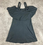Maeve Anthropologie Black Cold Shoulder Ruffle Mini Dress Knit Rayon Stretch S