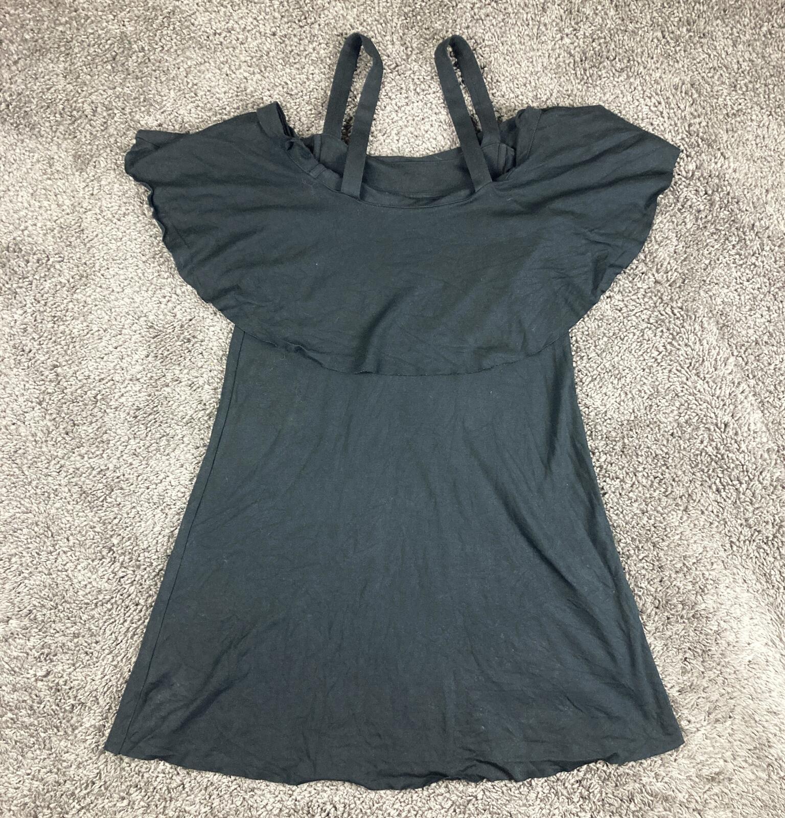 Maeve Anthropologie Black Cold Shoulder Ruffle Mini Dress Knit Rayon Stretch S