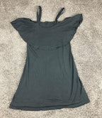 Maeve Anthropologie Black Cold Shoulder Ruffle Mini Dress Knit Rayon Stretch S