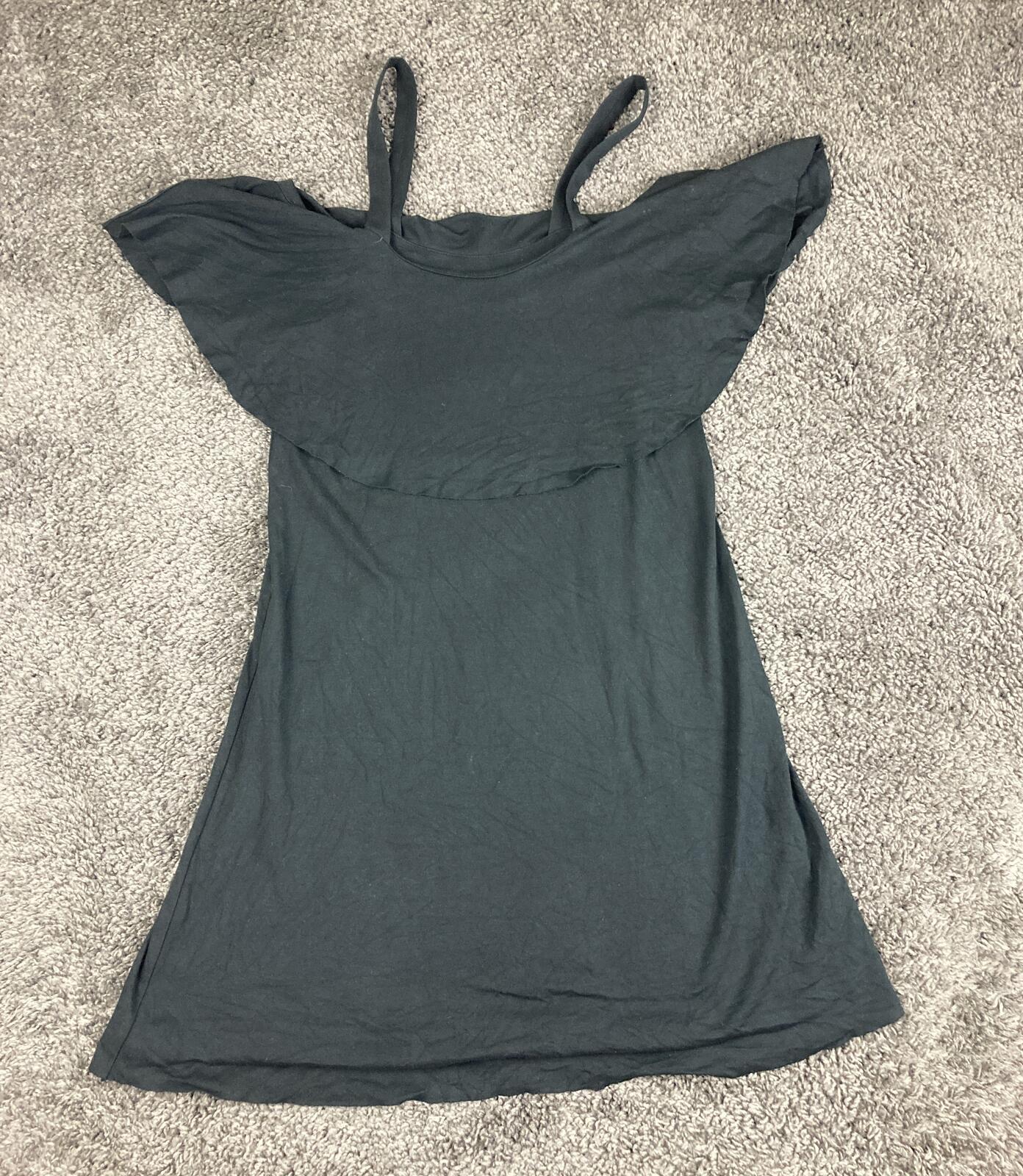 Maeve Anthropologie Black Cold Shoulder Ruffle Mini Dress Knit Rayon Stretch S